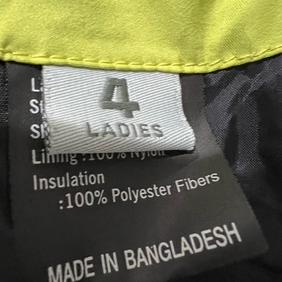 Obermeyer lime green white and black lightweight short insulated jacket size 4 - Picture 5 of 10